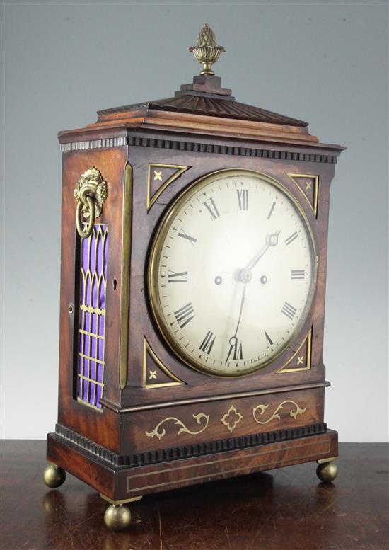 A Regency brass inset mahogany bracket clock, H.20in.
